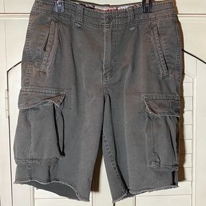 Aeropostale Authentic Cargo Shorts Mens Sz 33/34 Grey Cotton Raw Hem